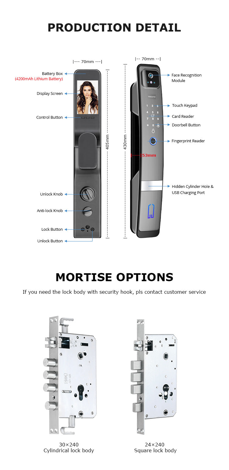 SmartUK F2 2022 Design Wireless Automatic Tuya Wifi 3D Face ID Lock with Camera