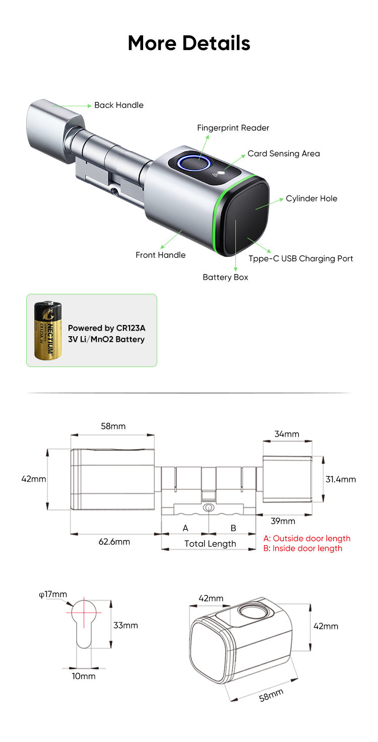 SmartUK R3 Smart Fingerprint Cylinder Lock